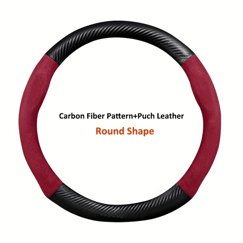 Car Steering Wheel Cover D-Shaped Carbon Fiber Texture Plush Fit 37-38.5cm