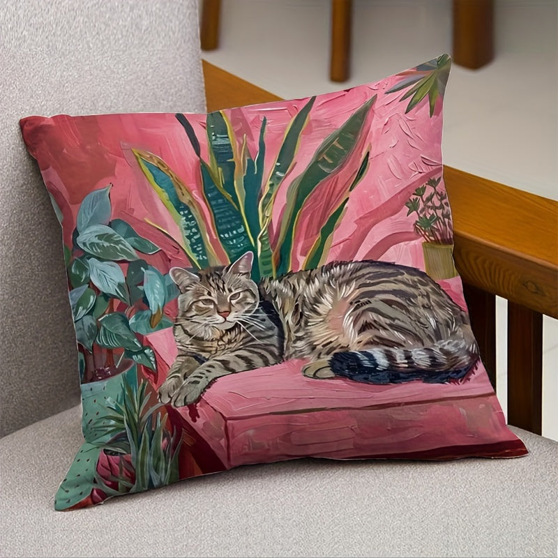 Oil Painting Cat Throw Pillow Cover 44.96cm Decorative Cushion Case for Sofa Bed Car