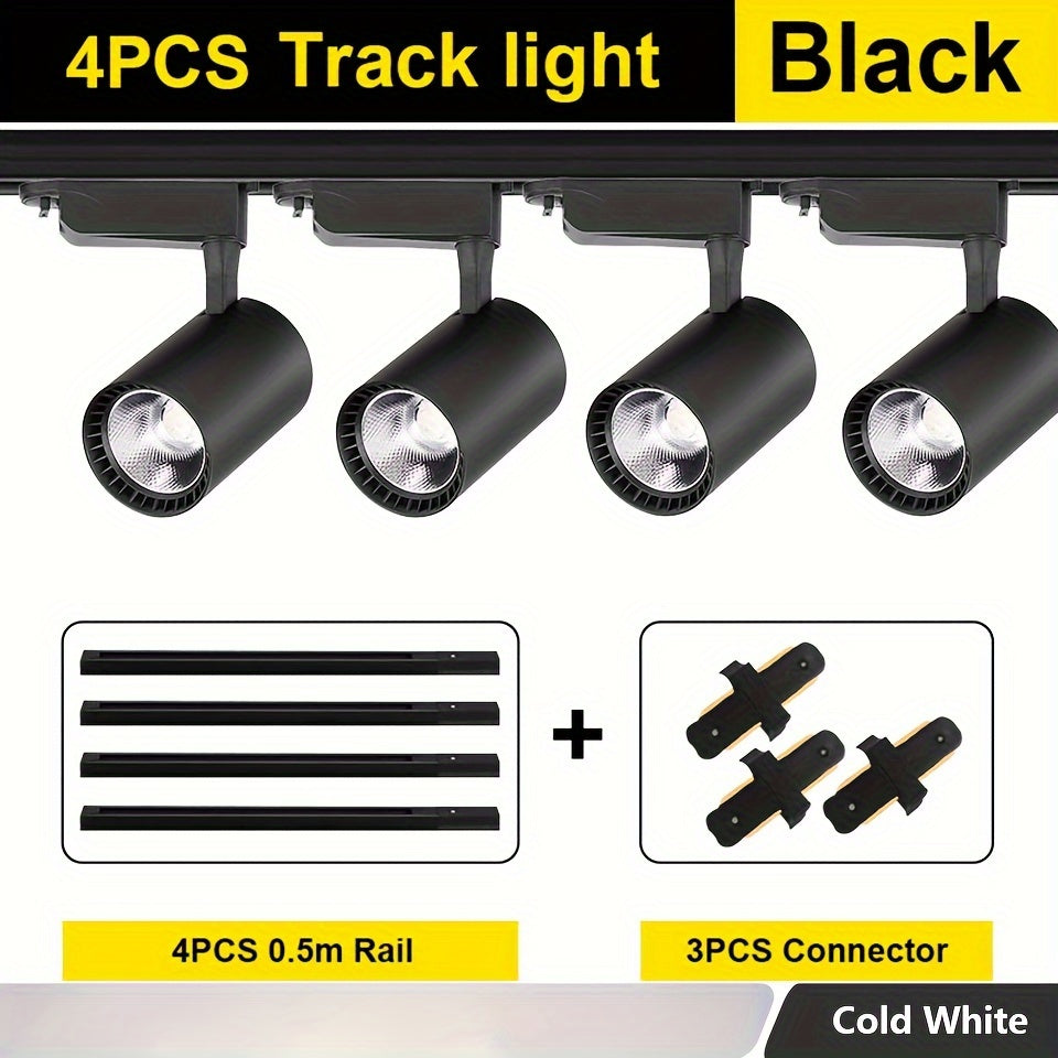 4-Piece LED Track Light Set 12W 20W 30W 40W Adjustable for Home and Store