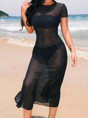 Women's Semi-Sheer Mesh Beach Cover-Up Dress for Summer Swimwear