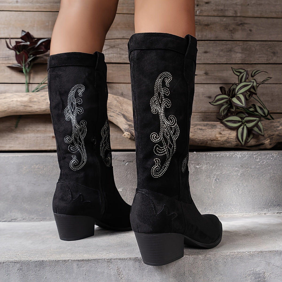 Women's Chunky Heel Boots Point Toe Side Zipper Comfortable Shoes