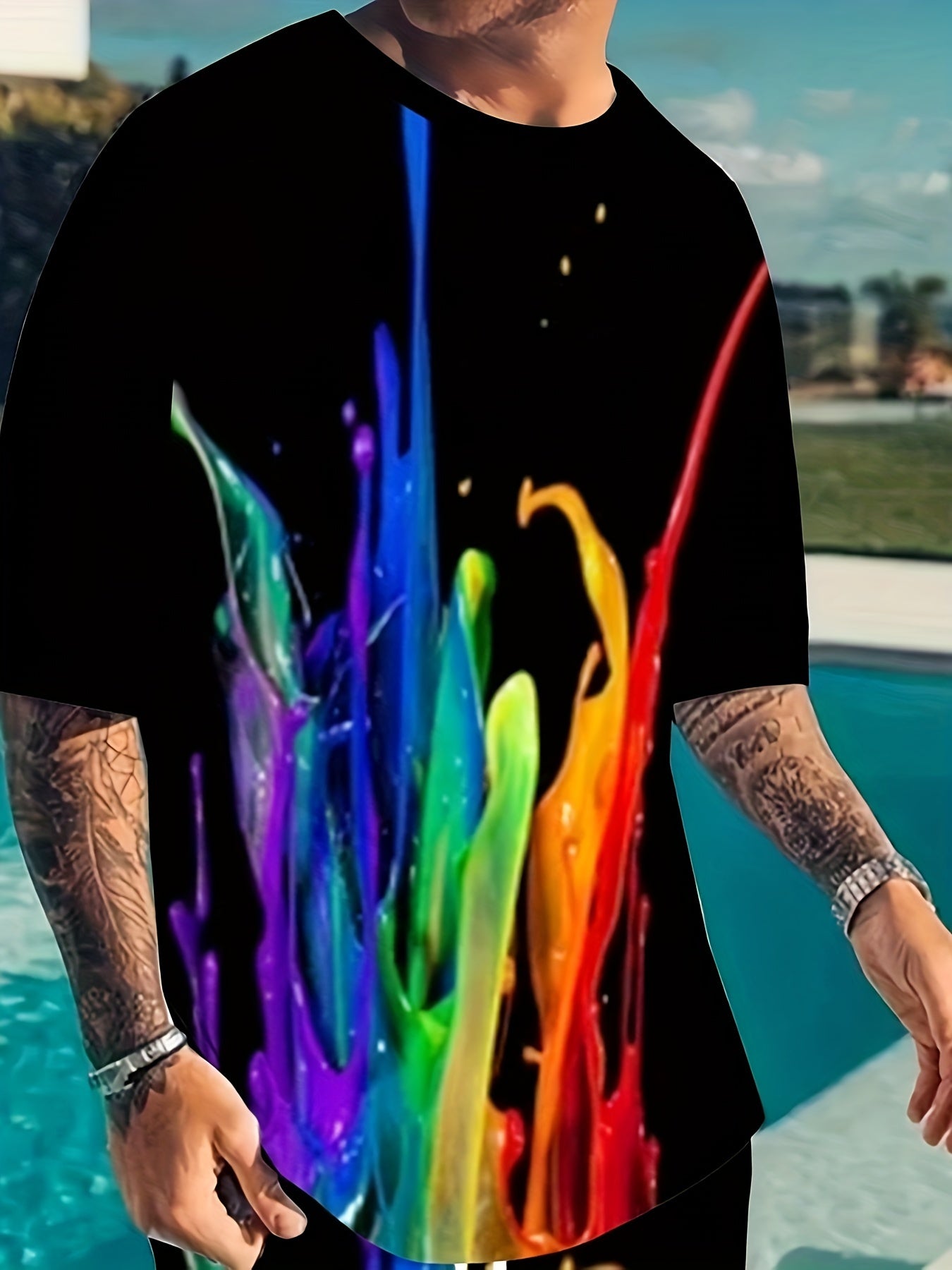 Men's Plus Size 3D Print Casual Polyester Blend T-Shirt and Shorts Set Machine Washable