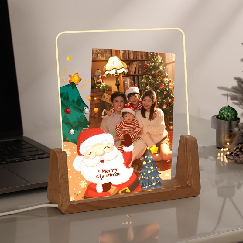 Acrylic Heart-Shaped Christmas Photo Frame Personalized Illuminated Picture Display Stand for Home Decor