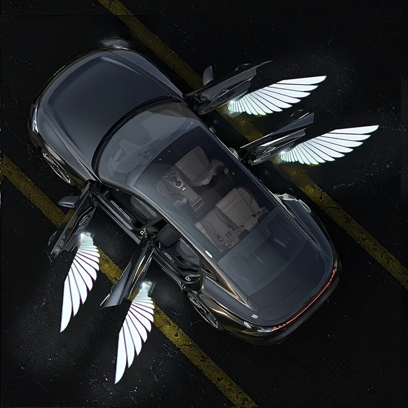 2pcs Set LED Door Projector Light with Angel Wings Decorative Ambient Black Carbon Fiber