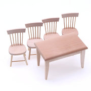 Set of 5 Miniature Wooden Dining Furniture 1:12 Scale Natural Finish for DIY Decor