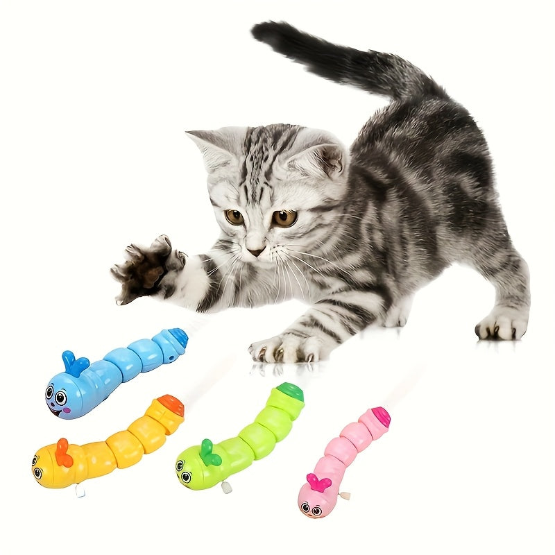 Plastic Cat Toy Wind-Up Wiggly Caterpillar Interactive Teaser Random Color