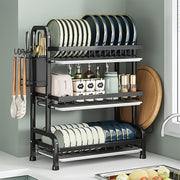Modern 3-Tier Metal Dish Rack with Drainboard Utensil Holder and Cup Stand