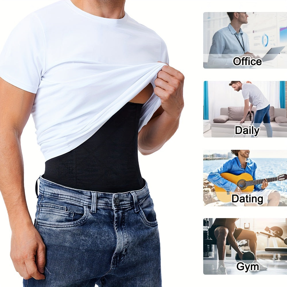 Men's Slimming Waist Trainer Black Breathable Nylon Spandex Seamless Waistband for Toning and Active Use