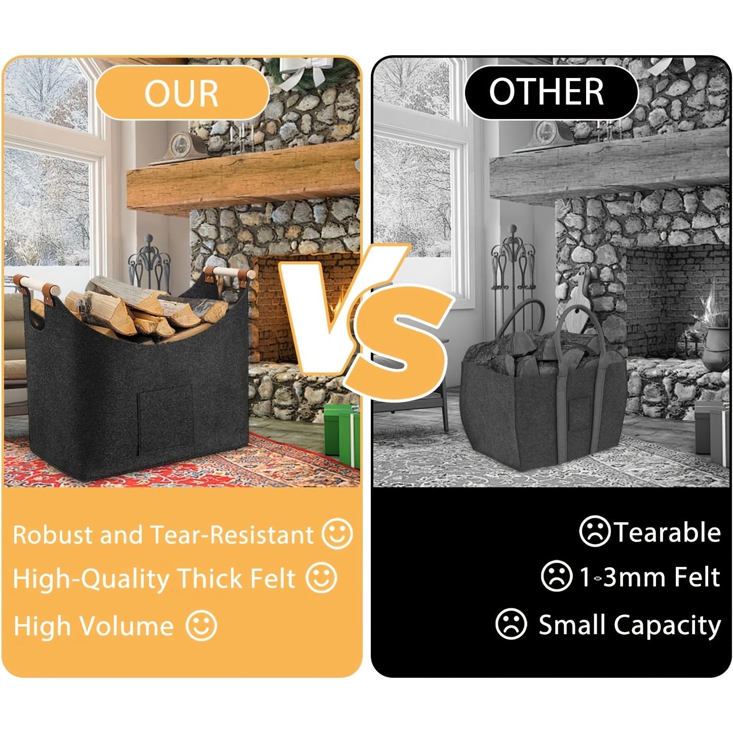 Katta o‘raladigan filьt olov savati 55L, tutqichlar bilan, ichki o‘rinda yog‘och saqlash uchun