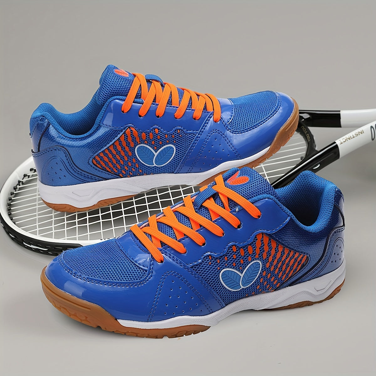 Blue and Orange Breathable Sports Shoes for Badminton and Table Tennis All-Season Lightweight Durable Sole