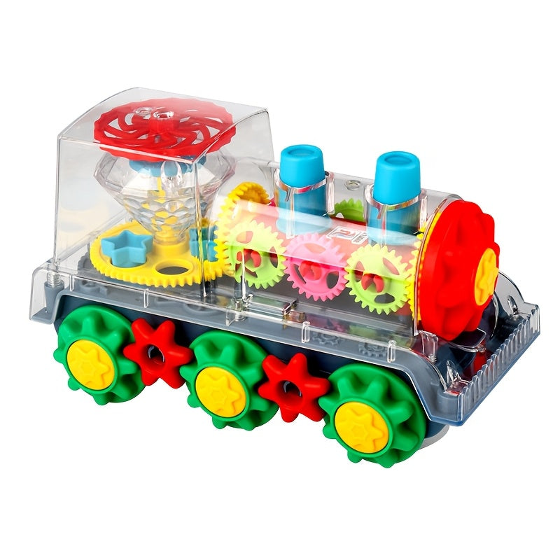 Educational Transparent Gear Train Toy for Children Ages 3-6 with Illuminated Musical Features and Stand
