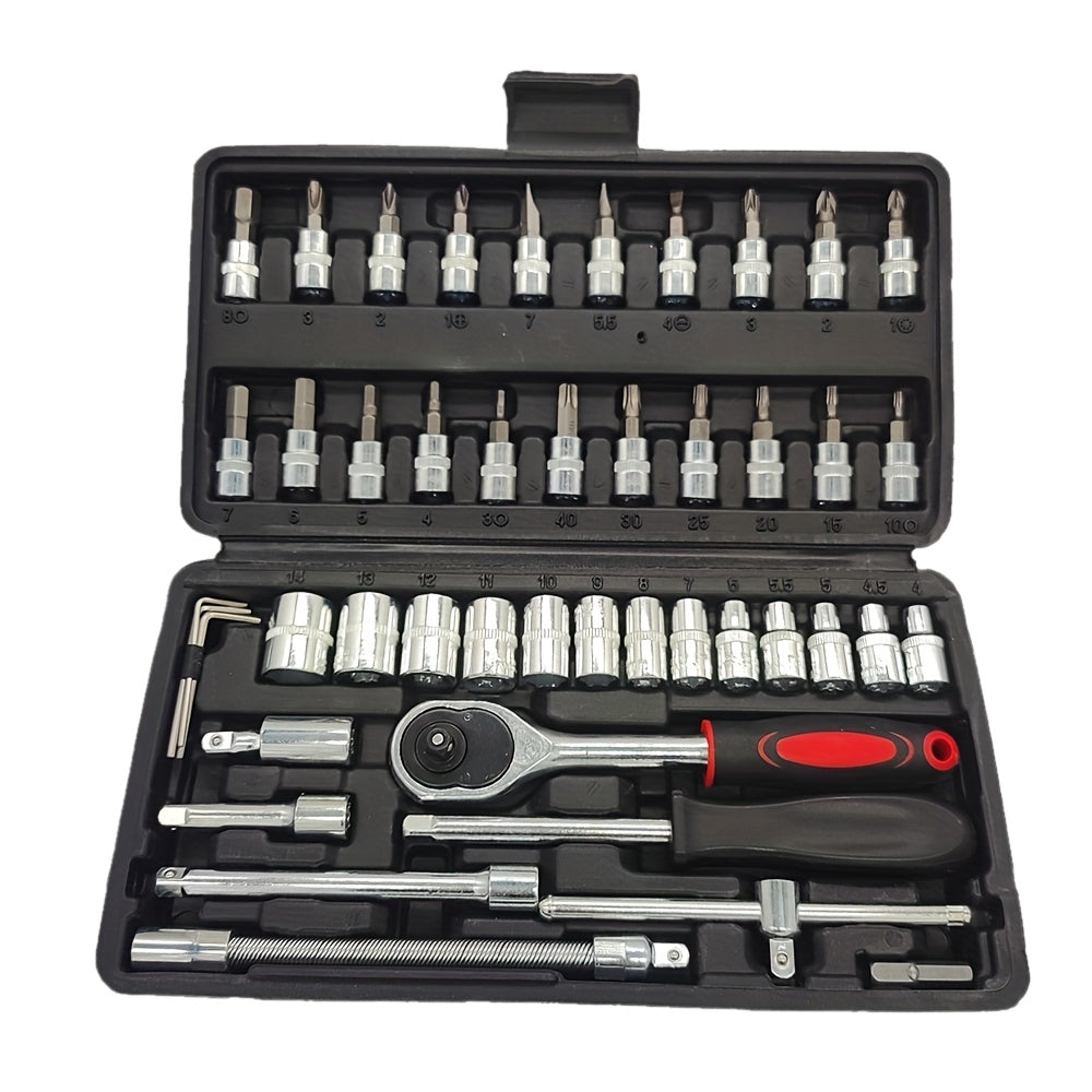 46-Piece Tool Kit Socket Set Hand Tool Wrench Case Multi-Purpose Durable
