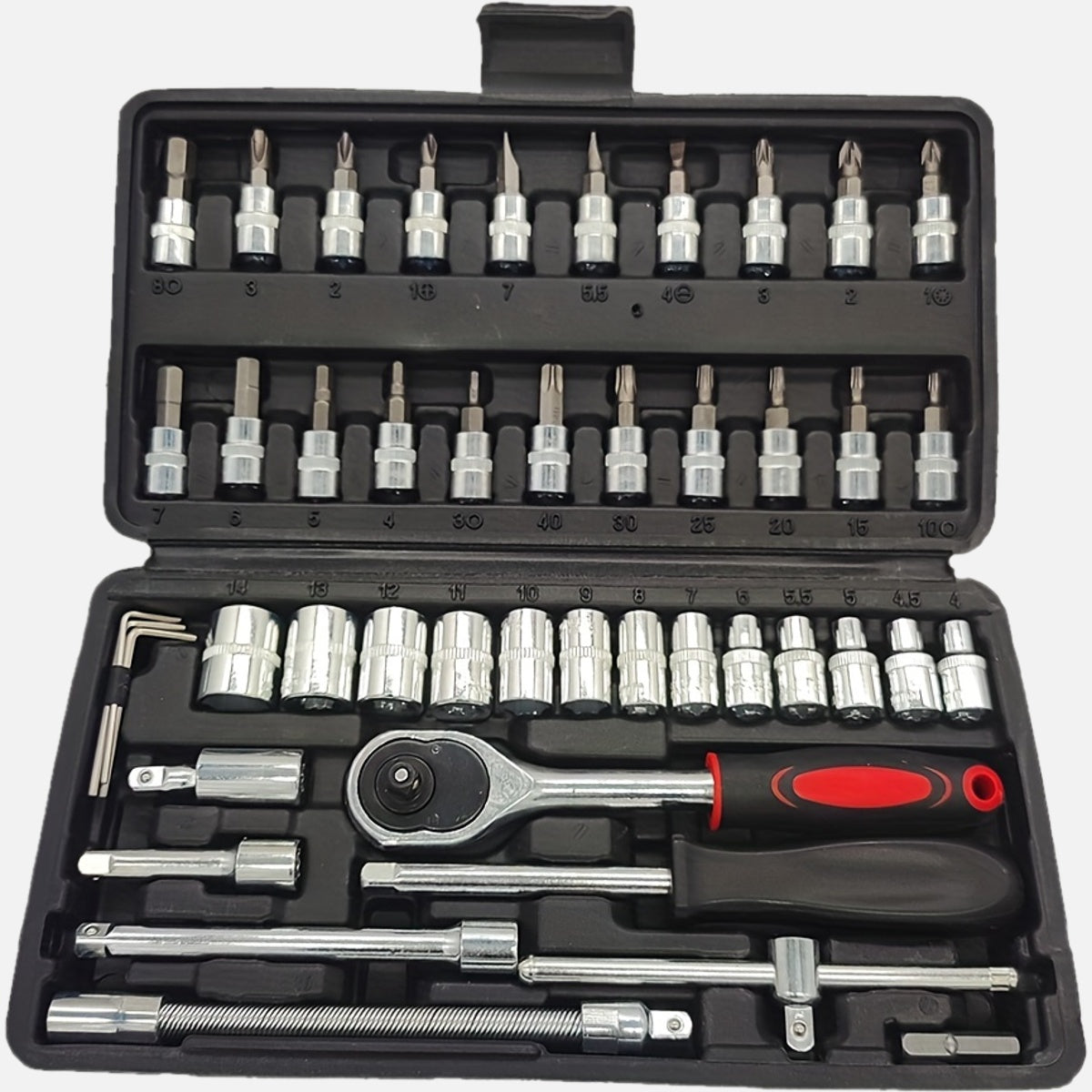 46-Piece Tool Kit Socket Set Hand Tool Wrench Case Multi-Purpose Durable