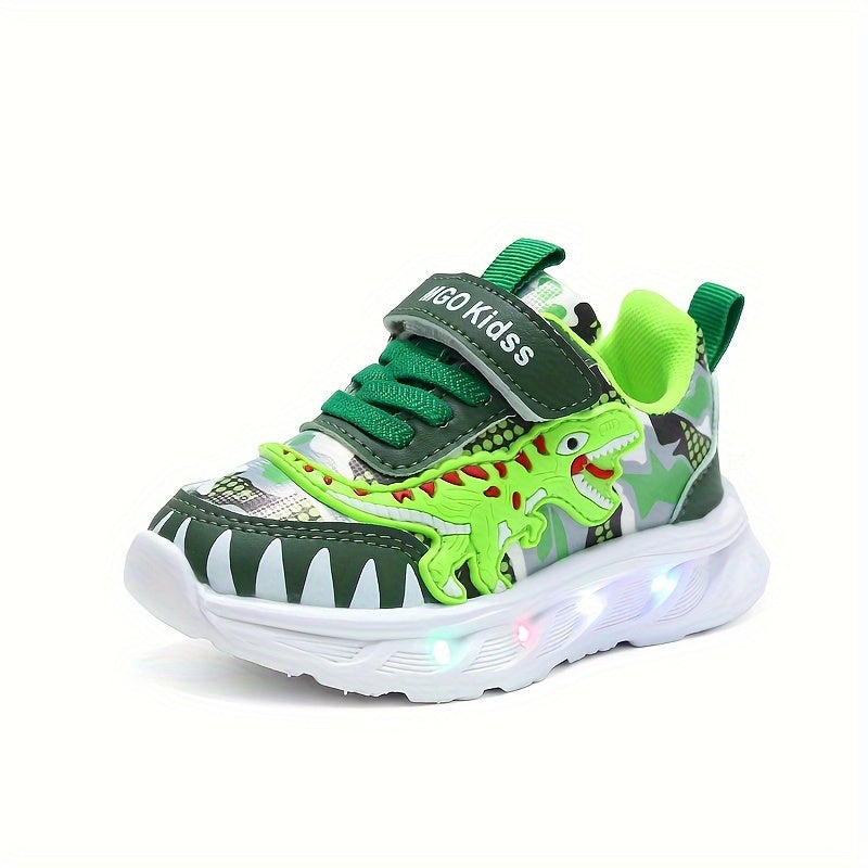 Boys' Dinosaur LED Light Sneakers for Ages 1-6 Spring Autumn Casual T-Rex Shoes
