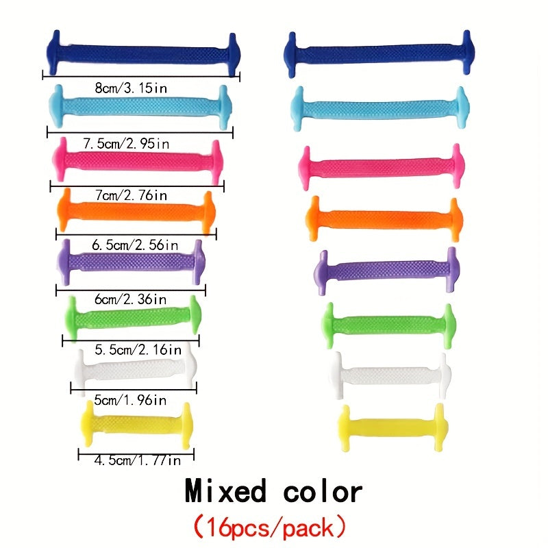 16PCS Elastic Silicone No-Tie Shoelaces with Clips for Sneakers and Athletic Shoes