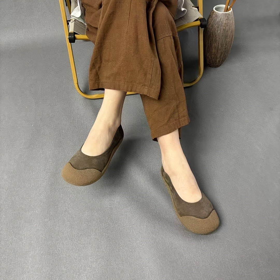 Women's Leather Oxford Shoes Casual Flats Brown Lightweight Comfortable