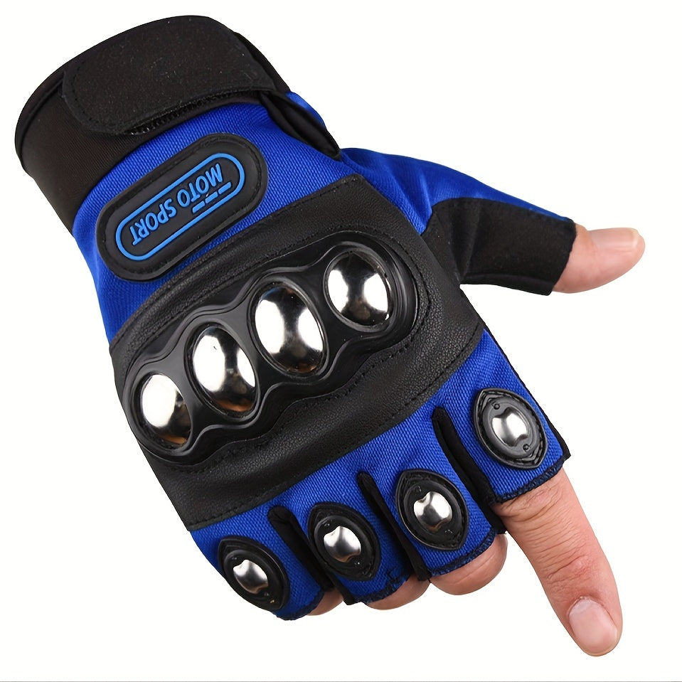 Black Steel Outdoor Knuckle Motorcycle Gloves Pair