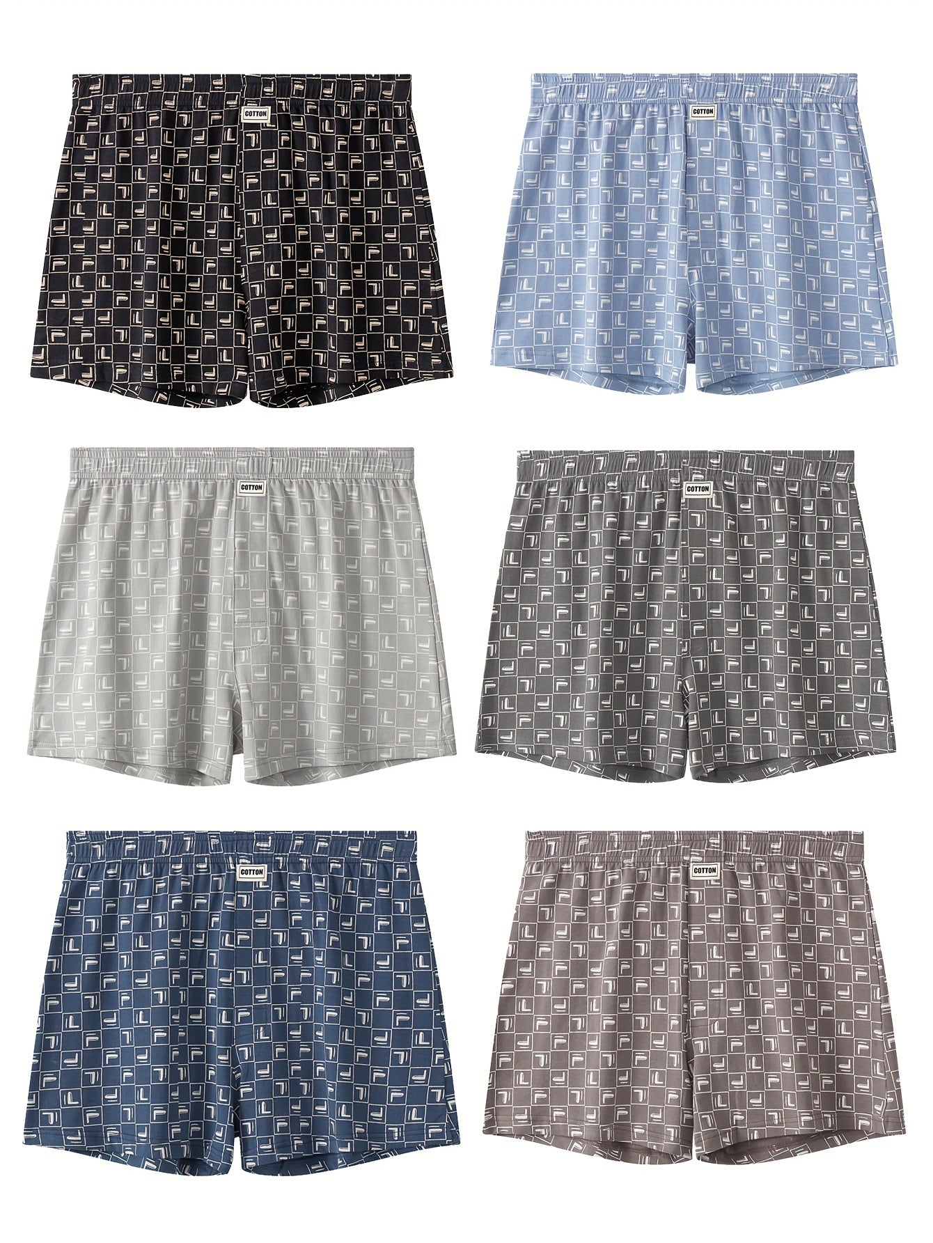 Men's Cotton Boxer Briefs 3 Pack Breathable Plaid Denim-Style Patterns Comfortable Elastic Waist