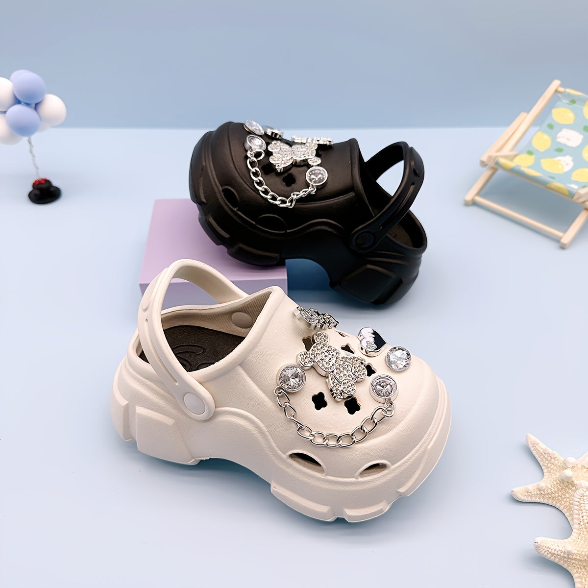 Kids EVA Clogs with Heart and Bear Charms Casual Slip-On Sandals for Boys and Girls