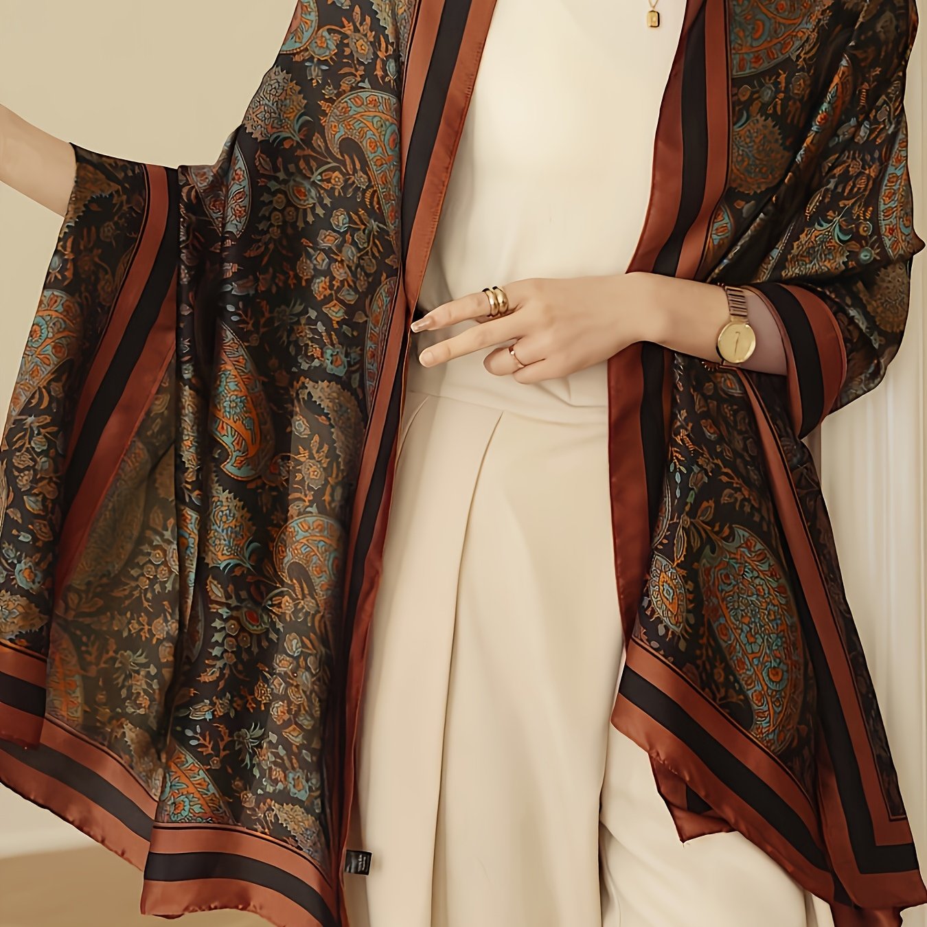 Women Plus Size Paisley Print Shawl Polyester Lightweight Wrap Sun Protection