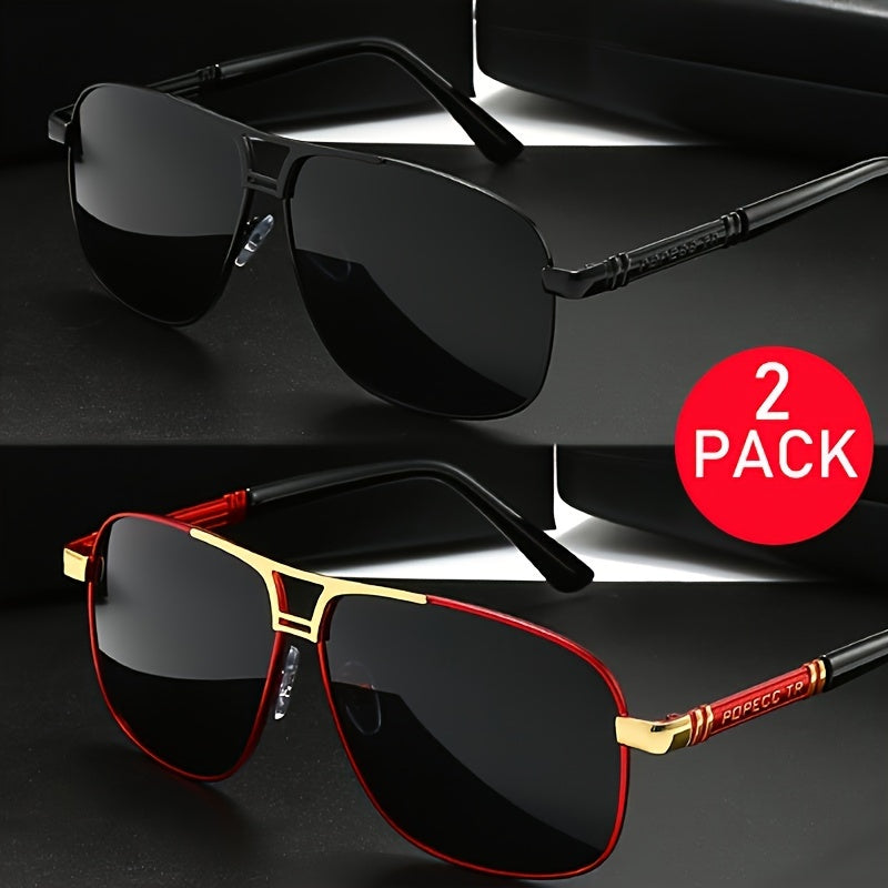 Polarized Driving Sunglasses Set for Men and Women Large Metal Sun Shades for Outdoor Activities