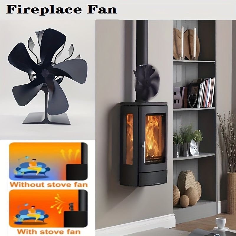 Wood Stove Fan 5-Blade Non-Electric Quiet Circulates Warm Air for Fireplace or Heater