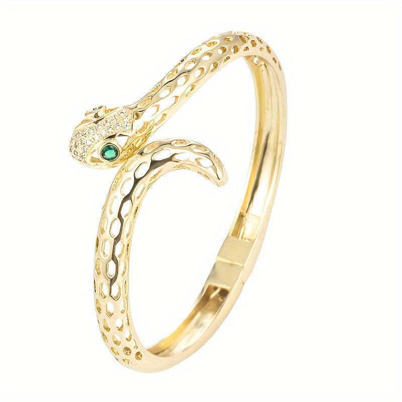 Стильный браслет с дизайном змеи для женщин, 1 штука, украшенный синтетической цирконией, ручная работа из меди, идеально подходит для подарков и особых случаев, подходит для любого сезона.