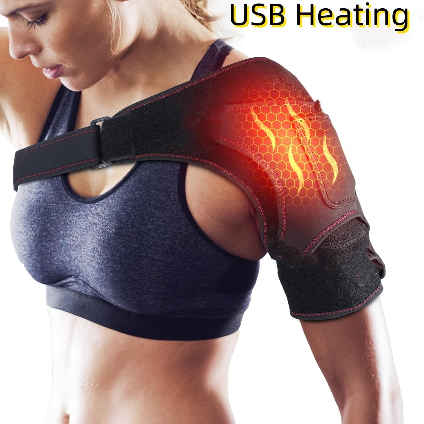 USB Rechargeable Heated Shoulder Brace with Adjustable Strap and 3-Level Temperature Control