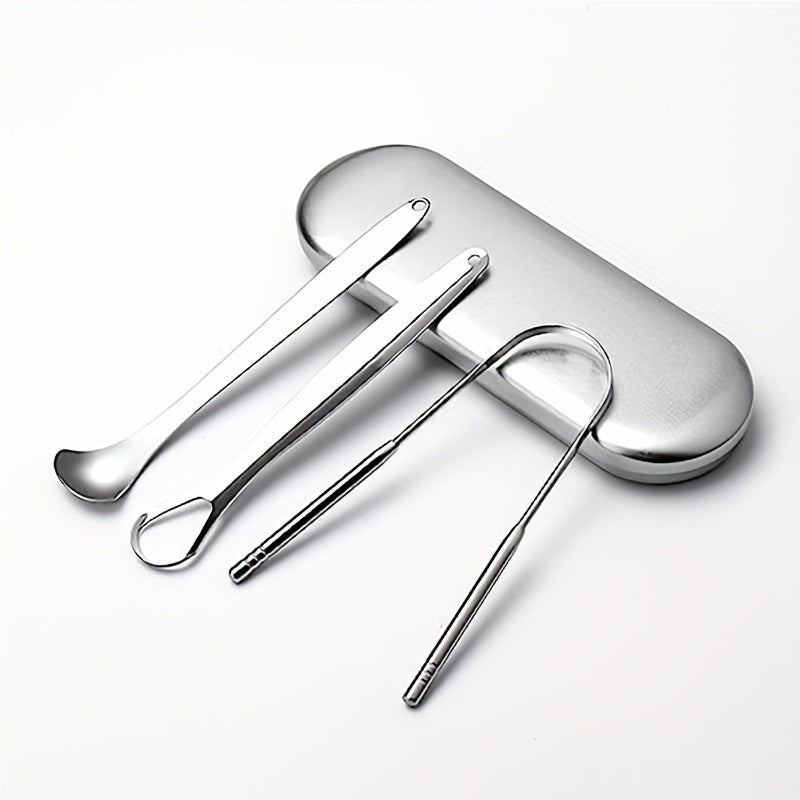 3Pcs Stainless Steel Tongue Scraper Set Dental Oral Hygiene Bad Breath Cleaner