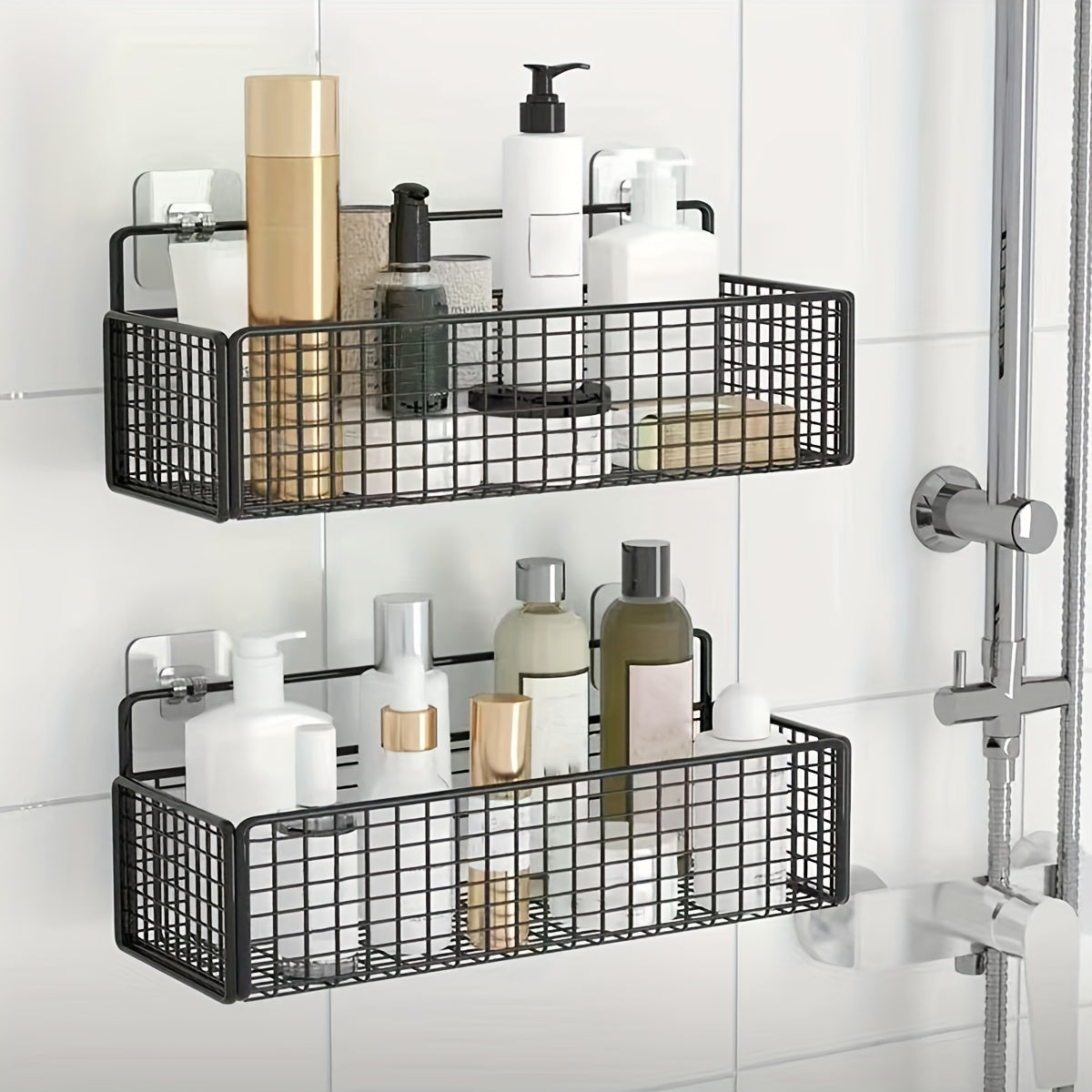 Bathroom Wall-Mounted Storage Rack No-Drill Hollow Design for Bathroom Accessories