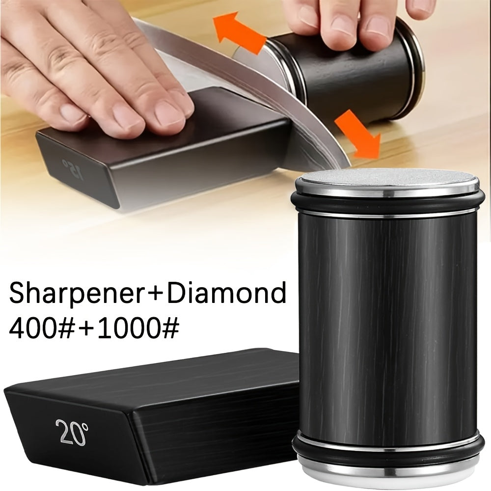Rolling knife sharpener with 15 and 20 degree angles for kitchen knives