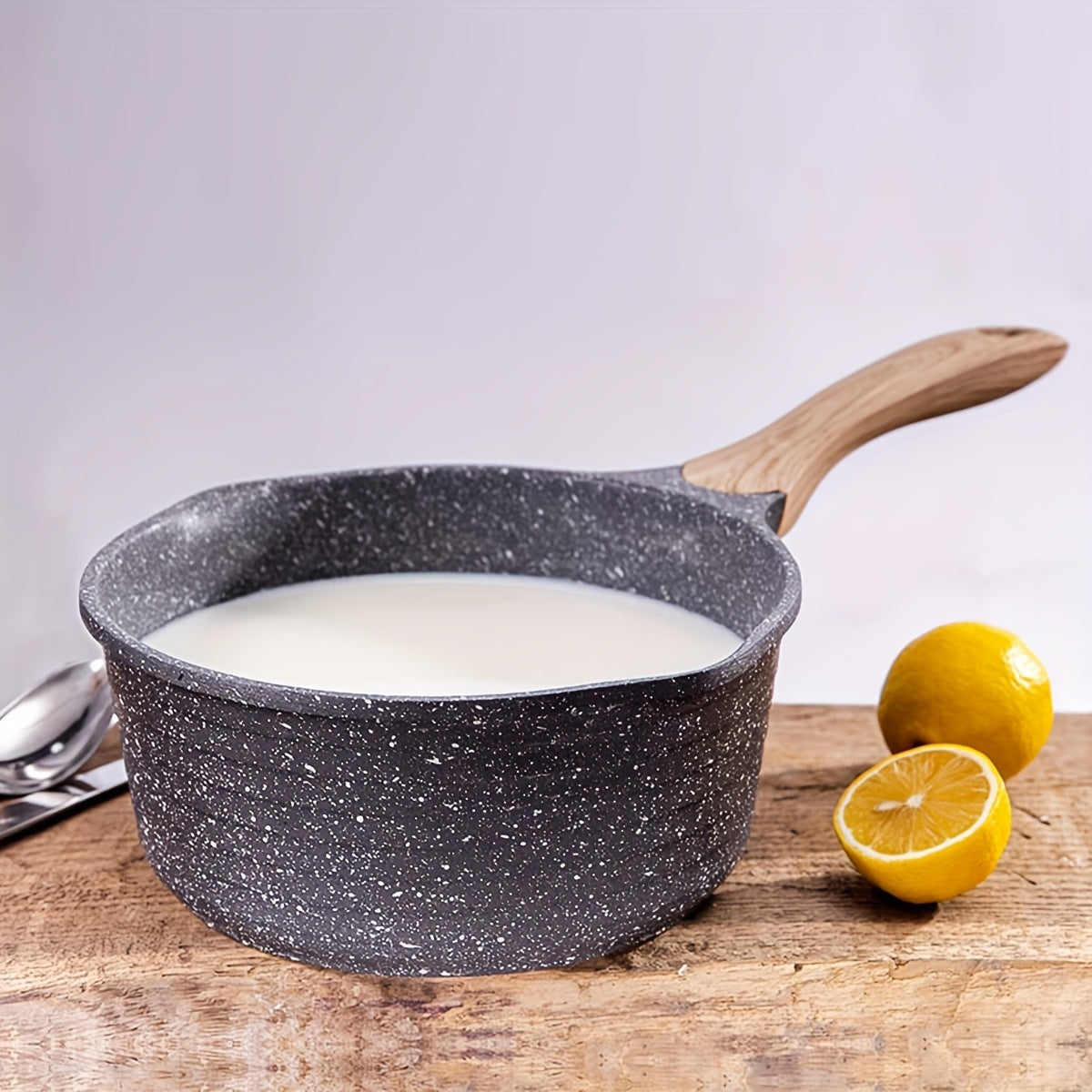 Olla de leche de aluminio antiadherente de 20cm con tapa de vidrio para cocinas de inducción y gas