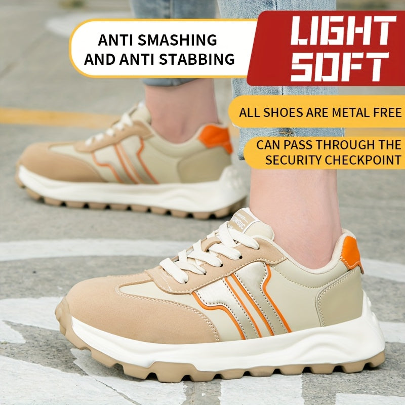 Women's Breathable Safety Sneakers Anti-Smash Puncture Comfort Beige Orange