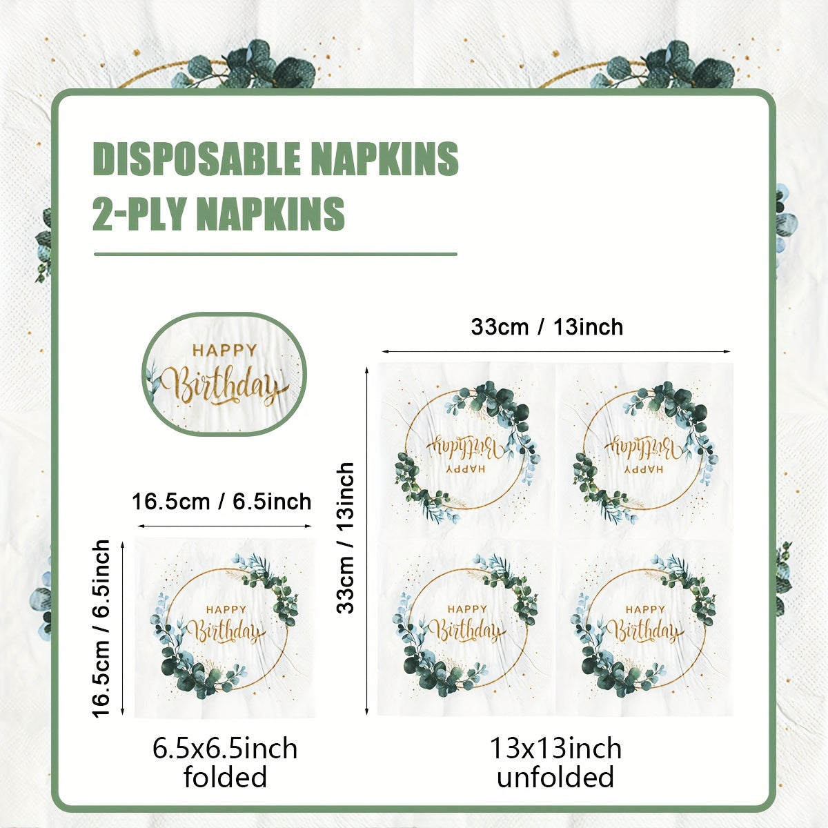 Pack of 20 Disposable Printed Square Birthday Napkins 33cm x 33cm