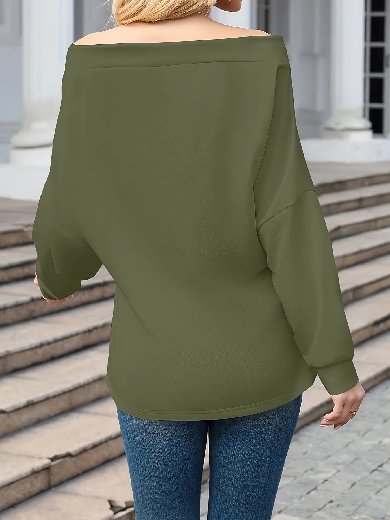 Women’s Polyester Knit Off-Shoulder Pullover Sweatshirt with Drawstring