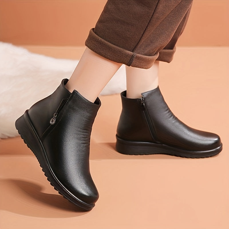 Women's Winter Ankle Boots Slip-Resistant Fleece-Lined Black Casual