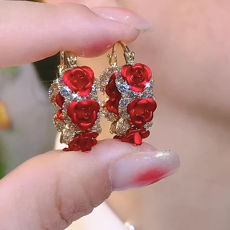Red and Purple Rose Flower Earrings for Women Stylish Jewelry Gift