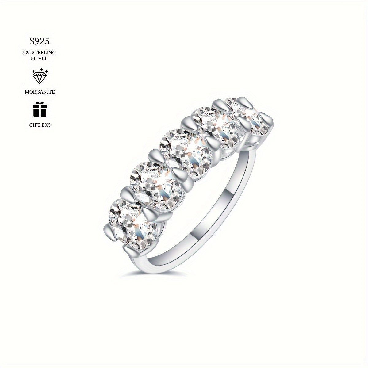 Sterling kumushda 5 tuxum shaklidagi Moissanite uzuk, 2.5-5ct, gipoallergik, taklif qilish va to'y sovg'asi uchun ayollar uchun
