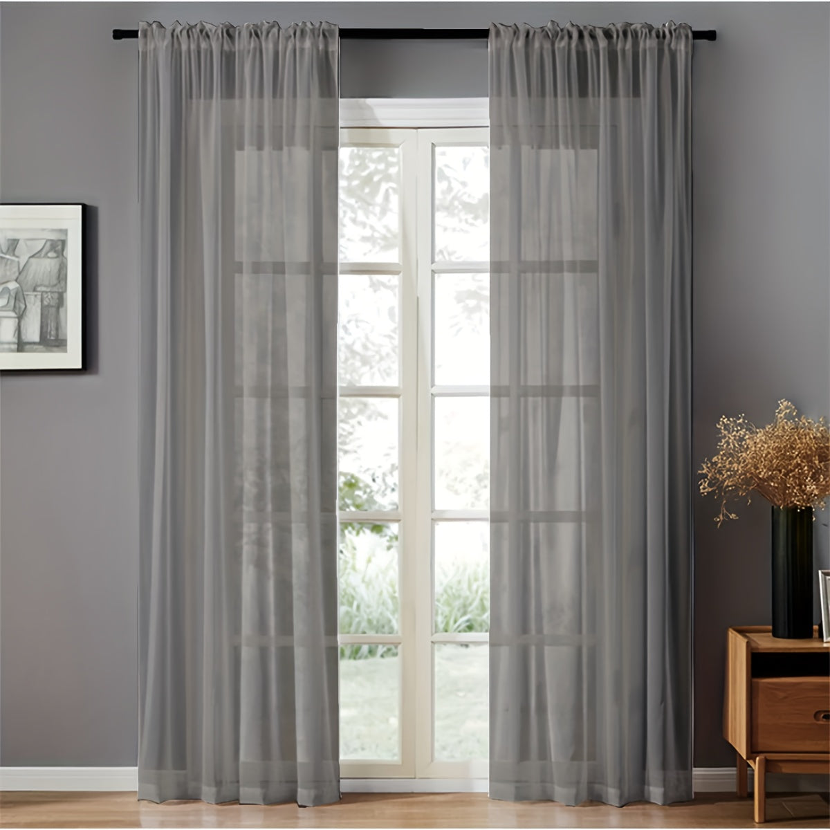 Pair of Sheer Voile Curtains with Rod Pocket for Kitchen Bedroom Living Room