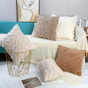 Plush Faux Wool Velvet Pillow Cover Cream Beige Geometric Zippered Decor