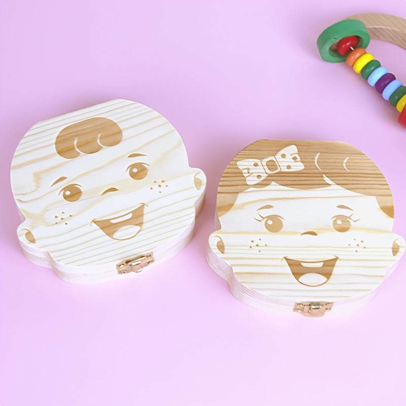 Kids Keepsake Box Natural Wood with Compartments for Baby Teeth and Umbilical Cords