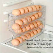 3/4-Layer Refrigerator Egg Storage Rack with Sliding Roller Dispenser Kitchen Countertop Organizer