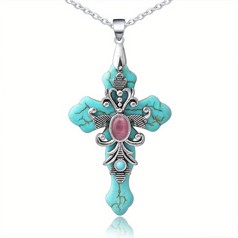 Ювелирное украшение с бирюзовым крестом для женщин, религиозный символ, подарок