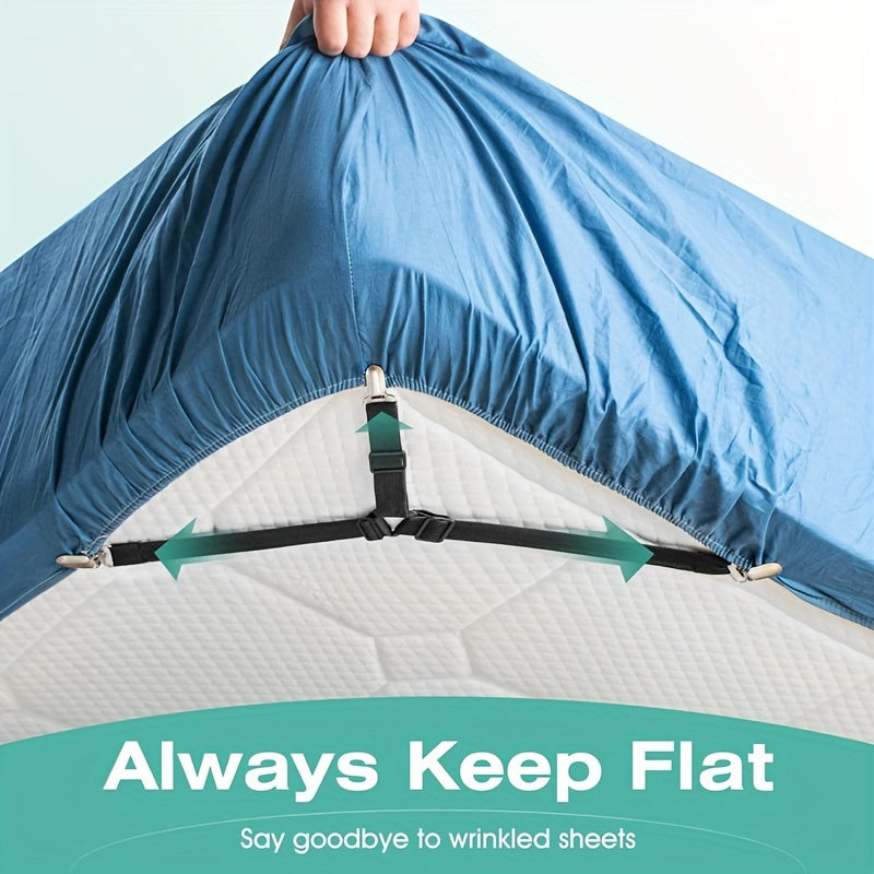 Набор из 4 треугольных эластичных ремней для простыней с регулируемой длиной, изготовленных из нейлона с тройными зажимами для дивана, держателями для скатертей, нескользящими лентами и частично ухаживающей тканью.