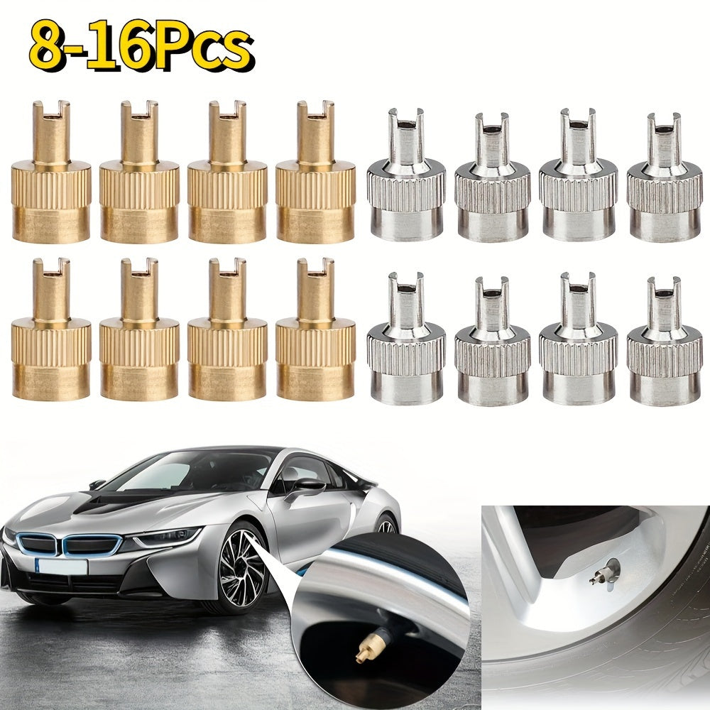 8/16 Pcs Metal Slotted Valve Cap with Core Remover for Cars Motorcycles Bikes