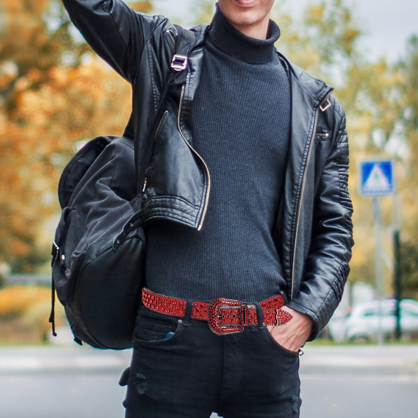 Unisex Crystal Studded Western Rhinestone Belt for Pants and Jeans