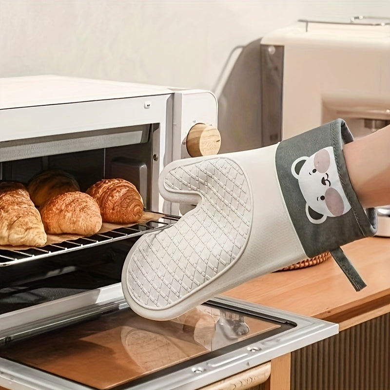 Silicone Heat-Resistant Oven Gloves 1 Pair Non-Slip Microwave Safe Baking Mitts