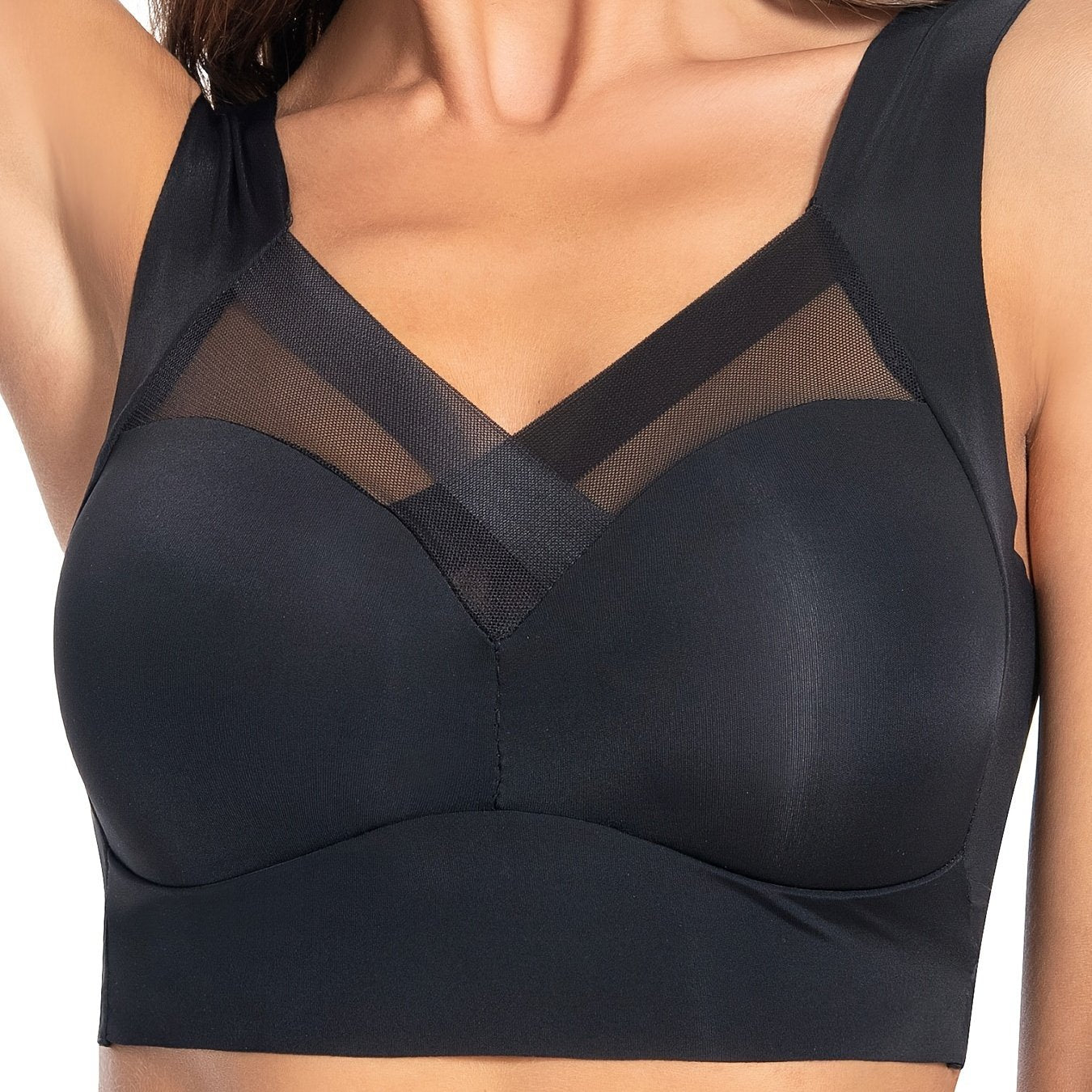 Plus Size Women's Sports Bra Nylon Mesh Breathable V-Neck Full Coverage