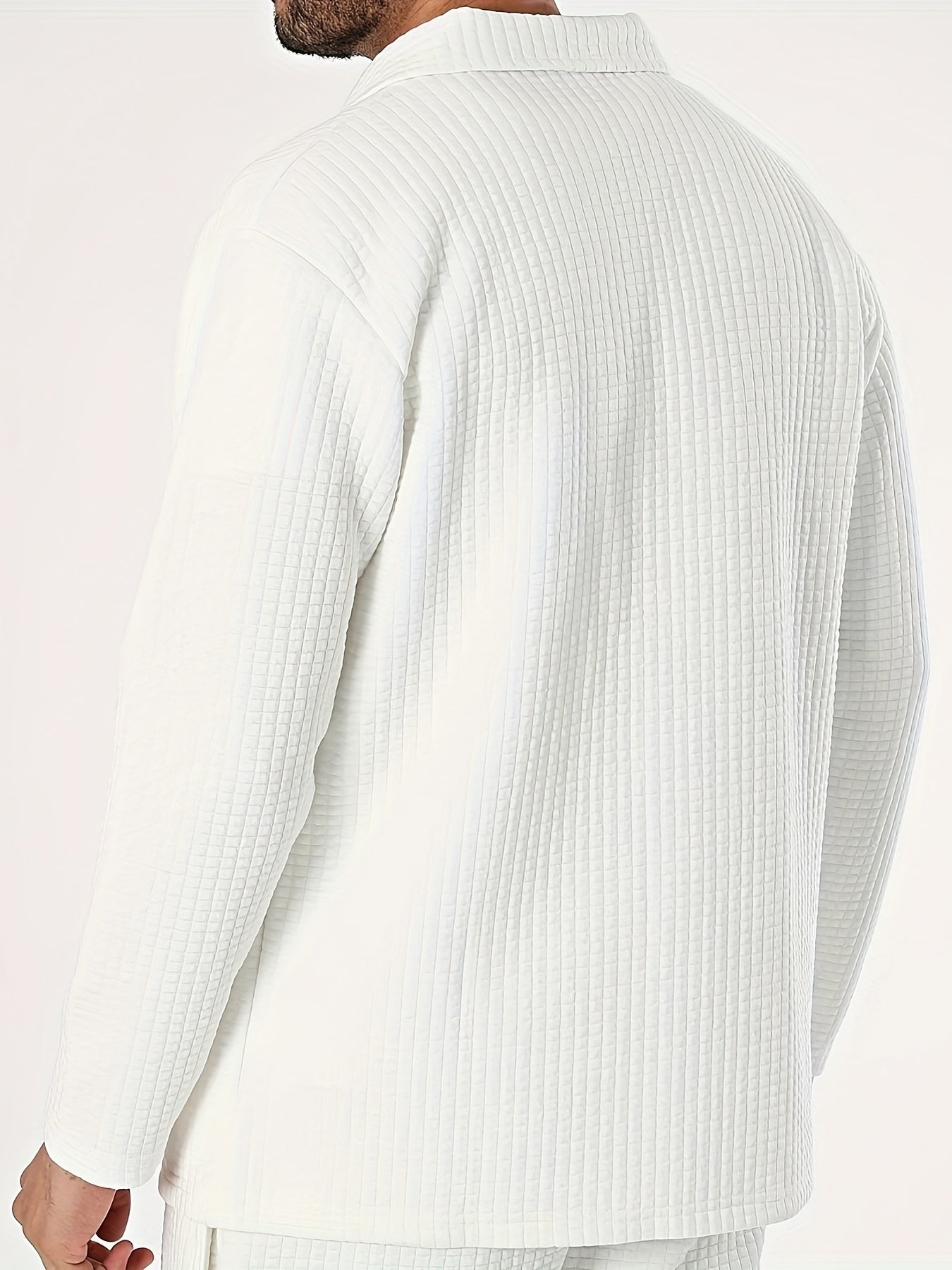 Men's Casual Long Sleeve Shirt and Pants Set Solid Color Fall Winter Polyester Blend