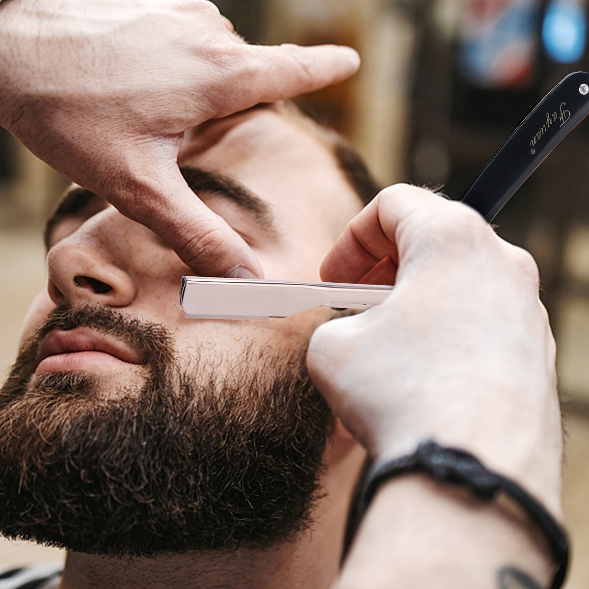 Мужской черный складной бритва с лезвием из нержавеющей стали для точного ухода